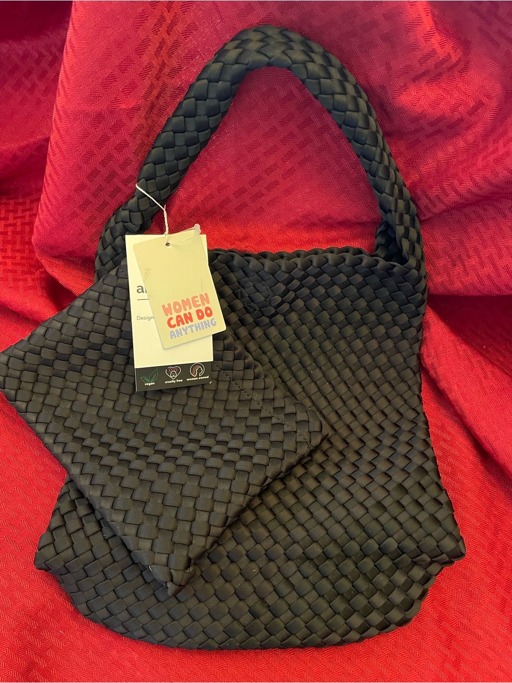 Ah Dorned Woven Shoulder Bag with attached Cosmetic Bag - Black